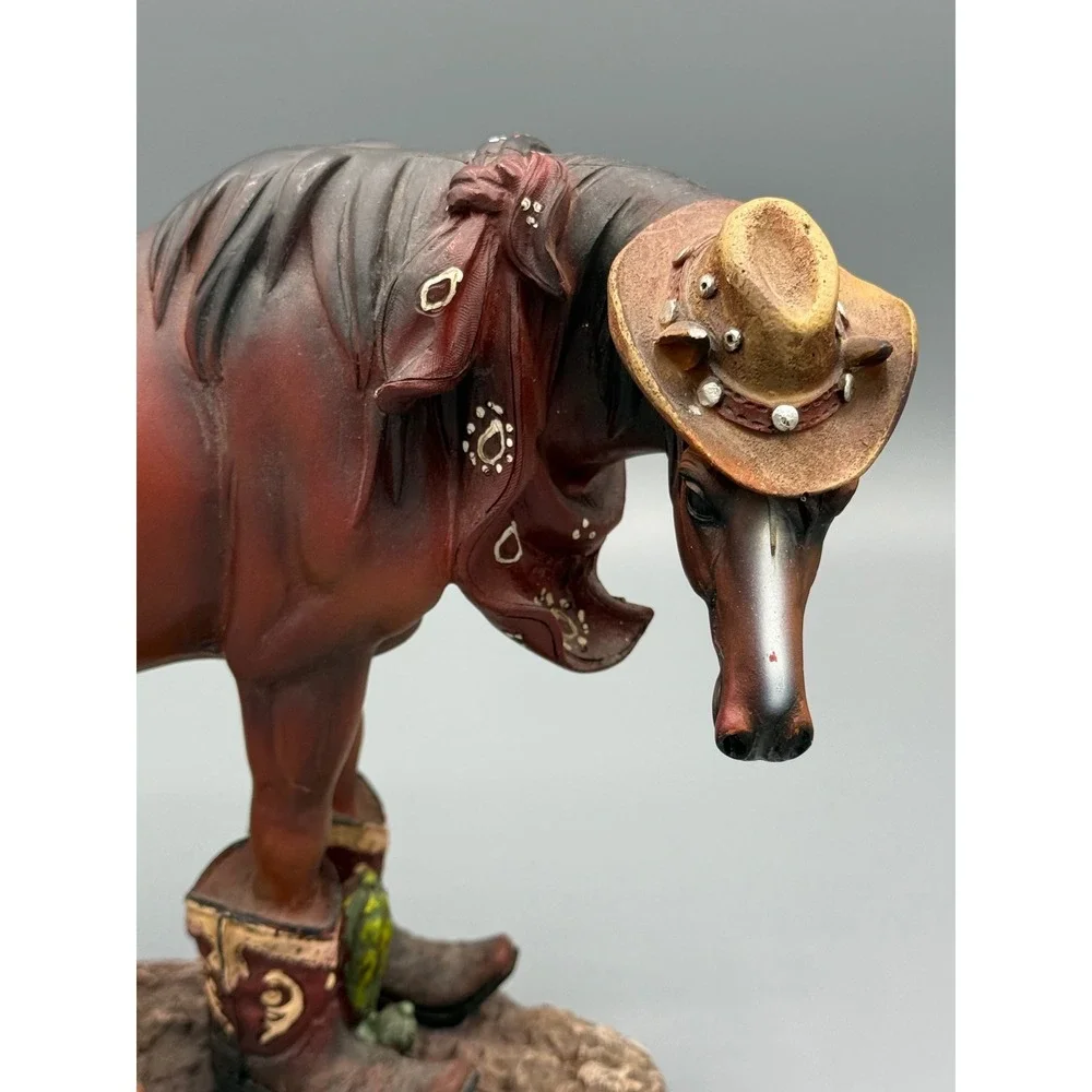 Western Horse Figurine with Cowboy Boots and Hat Resin Statue 8.5 Inch